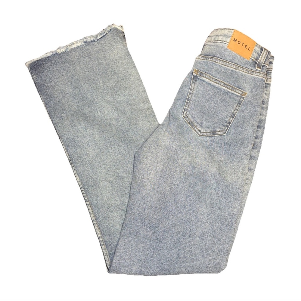 Motel Denim Women's Split Boot Leg Jeans Size 34L NWT Blue Western Bohemian Boho